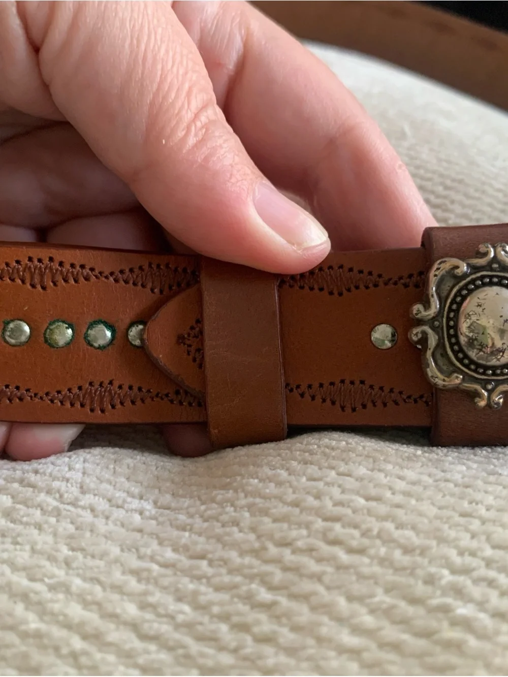 Olga Santini Womens Small Tan Brown Silver Tone Buckle Belt Western Boho Cowgirl